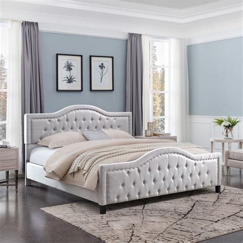 noble house tanner traditional fully upholstered king sized bed frame with fabric headboard and