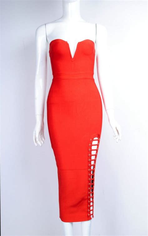 New Color Red And Black Womens Hl Bandage Dress Sexy Strapless Bodycon Dress Club Night Dress