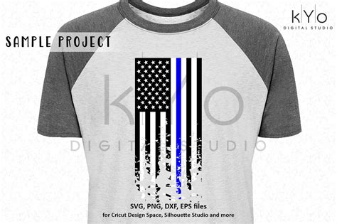 Police Thin Blue Line Distressed US Flag svg file By kYo Digital Studio