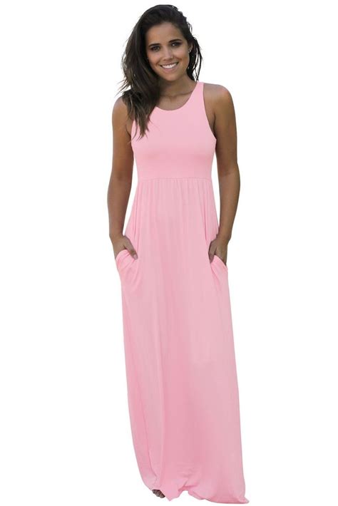 Sexy Pale Pink Racerback Maxi Dress With Pockets Maxi Dress Racerback Maxi Dress Maxi