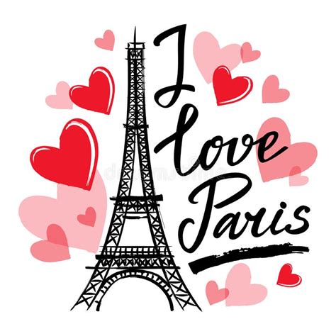 Symbol France Eiffel Tower Hearts And Phrase I Love Paris Stock Vector