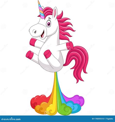 Cartoon Funny Unicorn Horse With Rainbows Stock Vector Illustration