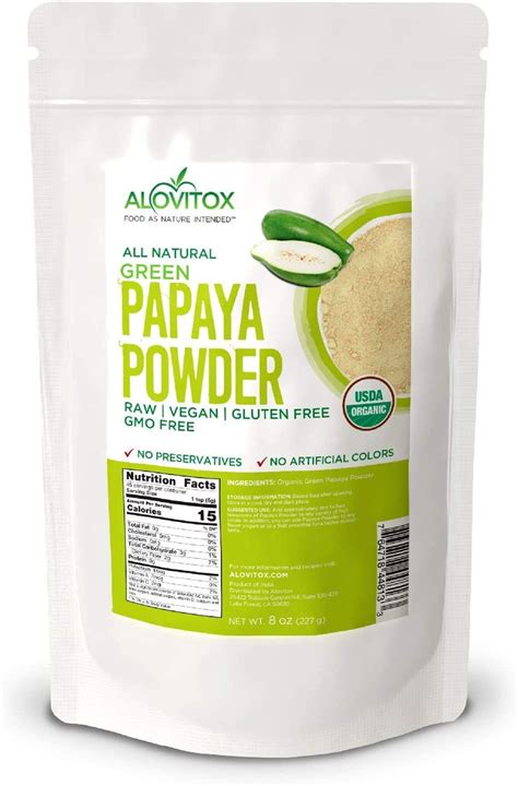 Organic Green Papaya Powder 8oz By Alovitox Metabolism Boosting