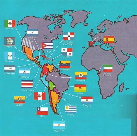 Banderas Países Que Falam Espanhol Aula De Espanhol Mapa Geografia