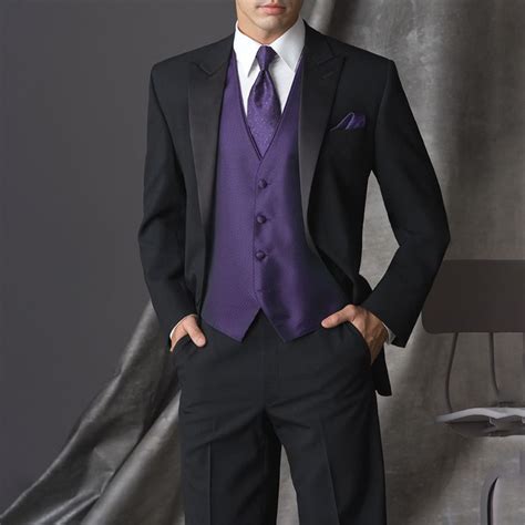 Custom Made Groom Tuxedo Bespoke Peak Lapel Black Suits With Violet