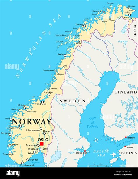 Carte Politique De La Norvège Avec Oslo Capitale Des Frontières