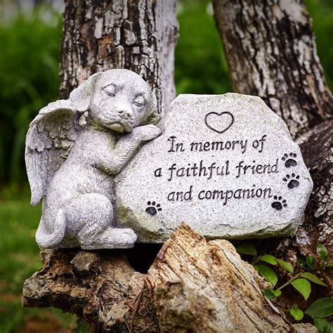Dog Memorial Stone Statue Sleeping Dog Angel Figurine Forever In Our