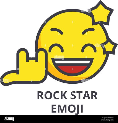 Rock Star Emoji Vector Line Icon Sign Illustration On Background
