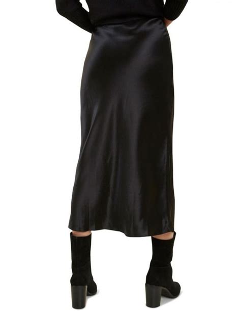 Seed Heritage Womens Skirts Satin Slip Midi Skirt Black Springlatex