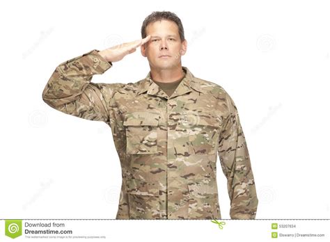 Us Army Soldier Sergeant Isolated And Saluting Stock