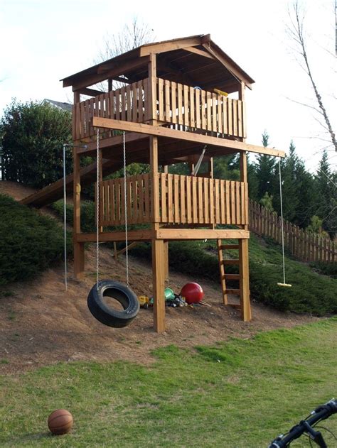 Play Structure On Hill Backyard Playset Backyard For Kids Backyard