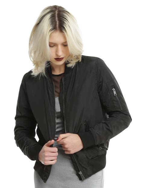 Black Zipper Accented Girls Bomber Jacket Hot Topic