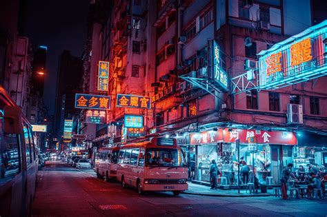 Streets Of Hongkong At Night Stock Photo Download Image Now Hong