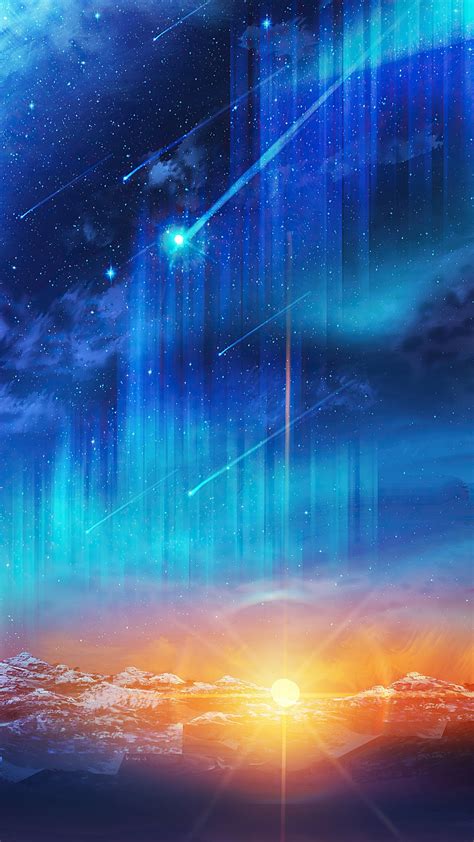 Beautiful Night Sky Stars Anime Scenery Aurora Borealis Northern