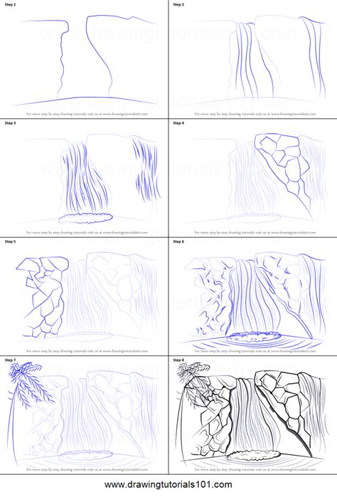 How To Draw A Waterfall Printable Step By Step Drawing Sheet