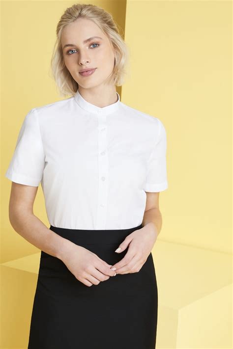Womens Short Sleeve Banded Collar Shirt White Shop All From Simon