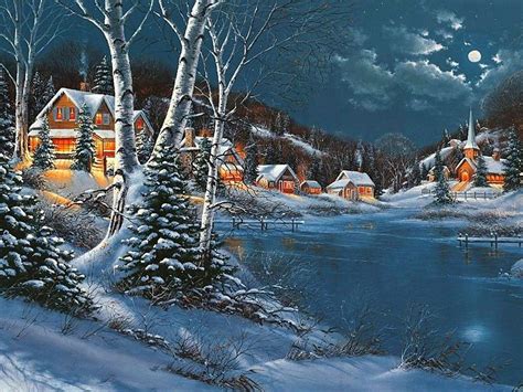 Winter Time Village Christmas Peaceful Lake Splendor Spirit Lovely