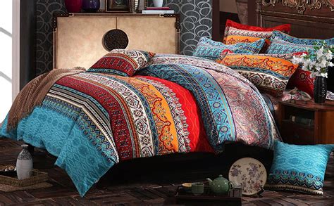 Hnnsi 4 Pieces Bohemian Duvet Cover And Fitted Sheet Sets
