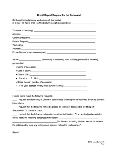 credit report request   deceased printable