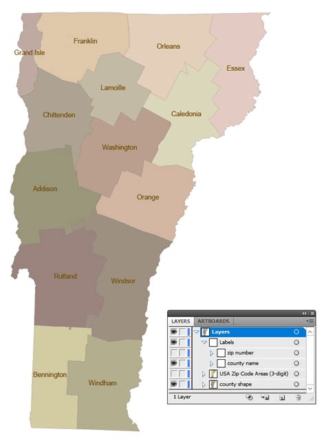 Vermont State 3 Digit Zip Code And County Vector Map Your Vector