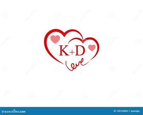 Kd Initial Heart Shape Red Colored Love Logo Stock Vector