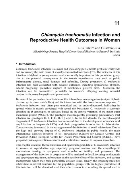 Pdf Chlamydia Trachomatis Infection And Reproductive Health Outcomes In Women