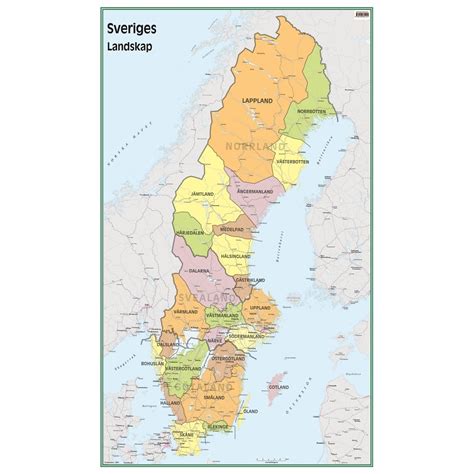 Köp Sveriges Landskap 50x83cm med snabb leverans - Kartbutiken.se
