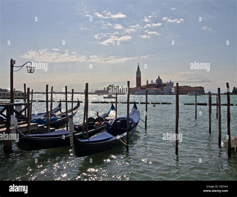 Venice Gondolas And San Giorgio Maggiore Stock Photo Alamy