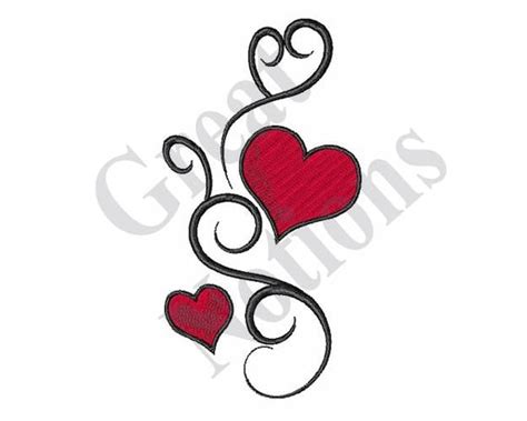 Swirl Hearts Larger Machine Embroidery Design
