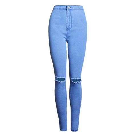 summer style blue hole ripped jeans women jeggings cool denim high waist pants capris female
