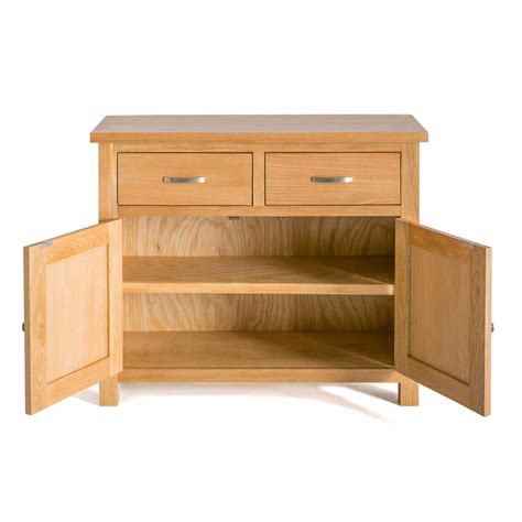 London Oak Small Sideboard Cabinet 90cm Solid Wooden 2 Door Storage