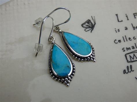 Genuine Turquoise Gemstone Earrings Pure Sterling Silver Etsy