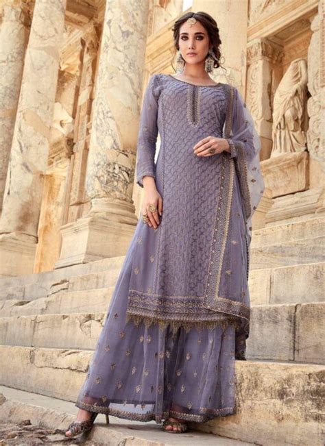Light Purple Embroidered Sharara Suit Salwar Kameez Top 20 Salwar Kameez Designer Collection