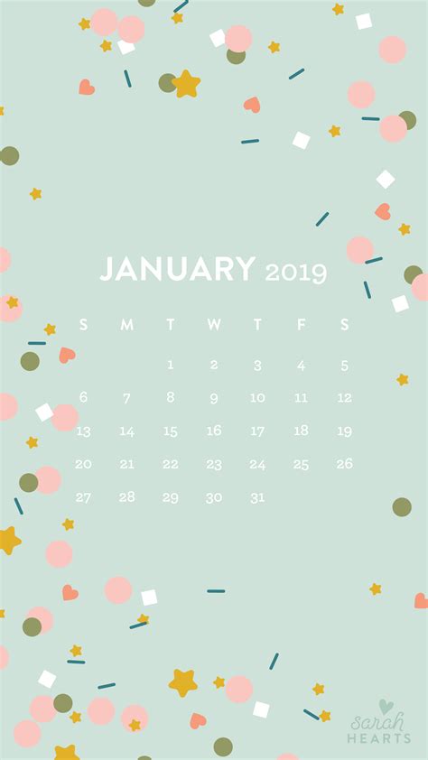 January 2019 Confetti Calendar Wallpaper Sarah Hearts