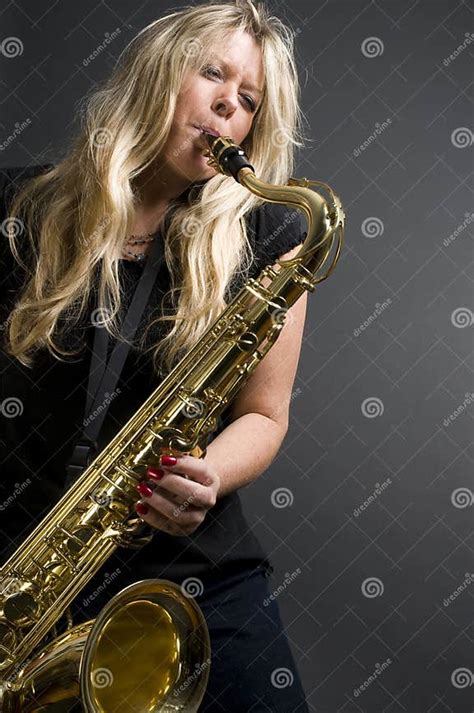 blond female saxophone player musician stock image image of entertain blue 8799451