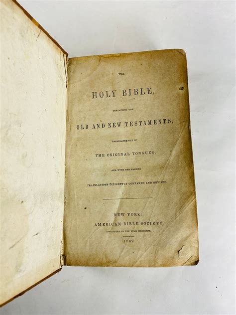 1849 Holy Bible New York American Bible Society Worn Brown Etsy