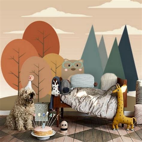 Bear in Forest Wall Mural Removable Wallpaper Kids Mural, Peel & Stick ...