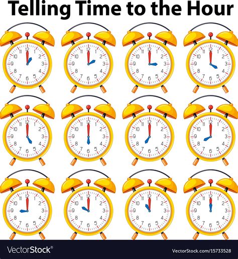 Telling Time To Hour On Yellow Clock Royalty Free Vector