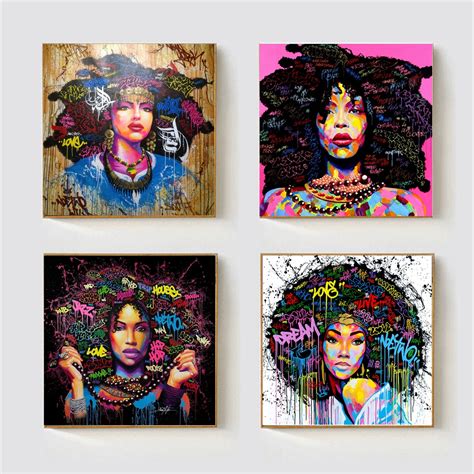 African American Black Abstract Women Portrait Wall Art Afro Poster