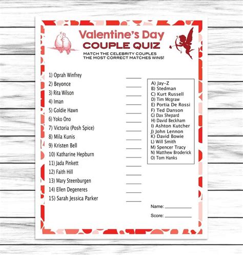 Valentines Day Couple Quiz Game Virtual Or Printable V Day Party Game