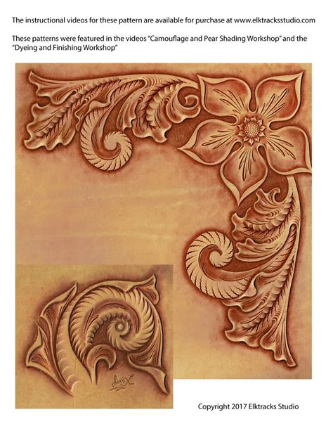 The raised design imprints the leathercraft pattern into damp leather. Free Leathercraft Pattern Western Style Corner Carving - Elktracks Studio