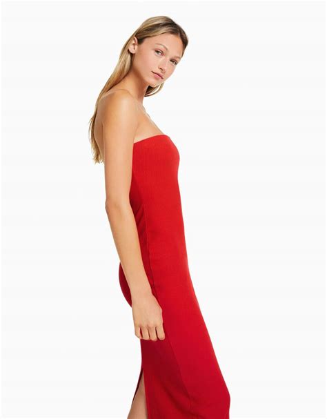 long bandeau rib dress woman bershka