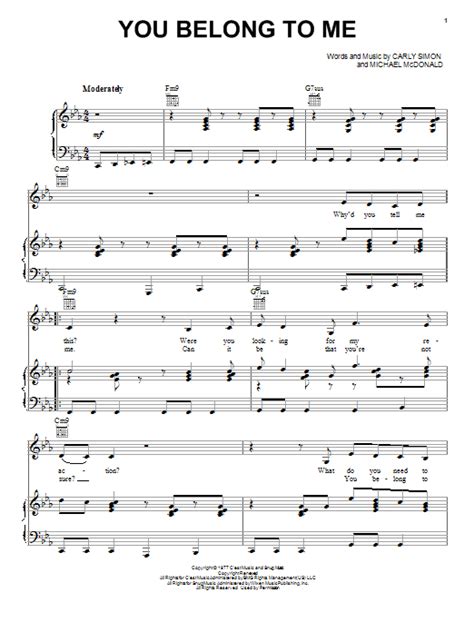 You Belong To Me Sheet Music By Carly Simon Piano Vocal And Guitar
