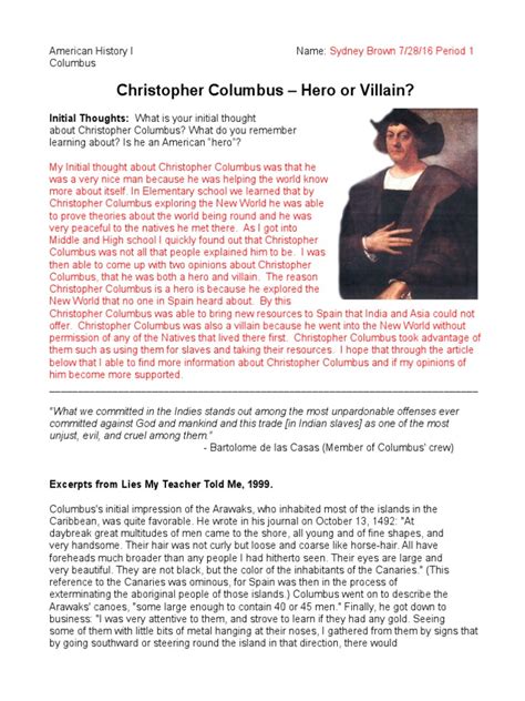 Columbus Hero Or Villain Pdf Christopher Columbus Indigenous