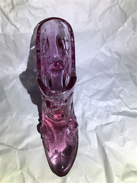 Vtg Fenton Cranberry Pink Art Glass Shoe Cabbage Head Rose Princess