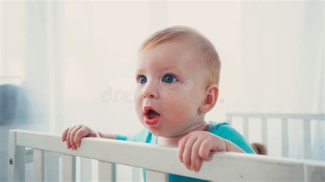 Surprised Infant Boy Standing In Baby Stock Image Image Of Surprised