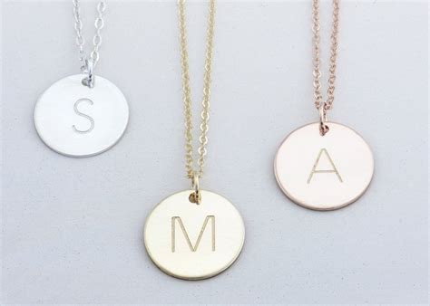 Gold Initial Disc Necklace 14k Gold Initial Charm Etsy