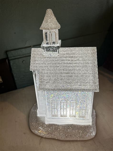Cracker Barrel Acrylic Church Glitter Globe Vintage Christmas Decor