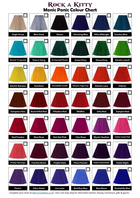 Manic Panic Colour Chart And Printable Checklist Manic Panic Hair Dye