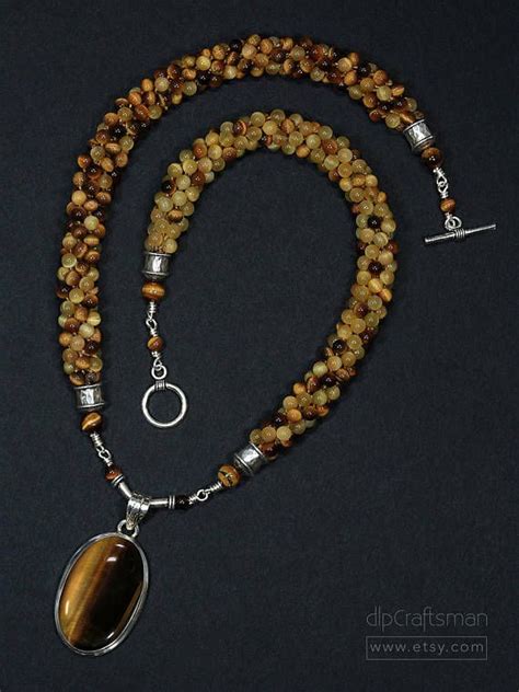 Tiger Eye Beaded Necklace With Pendant Kumihimo Braided Tiger Etsy